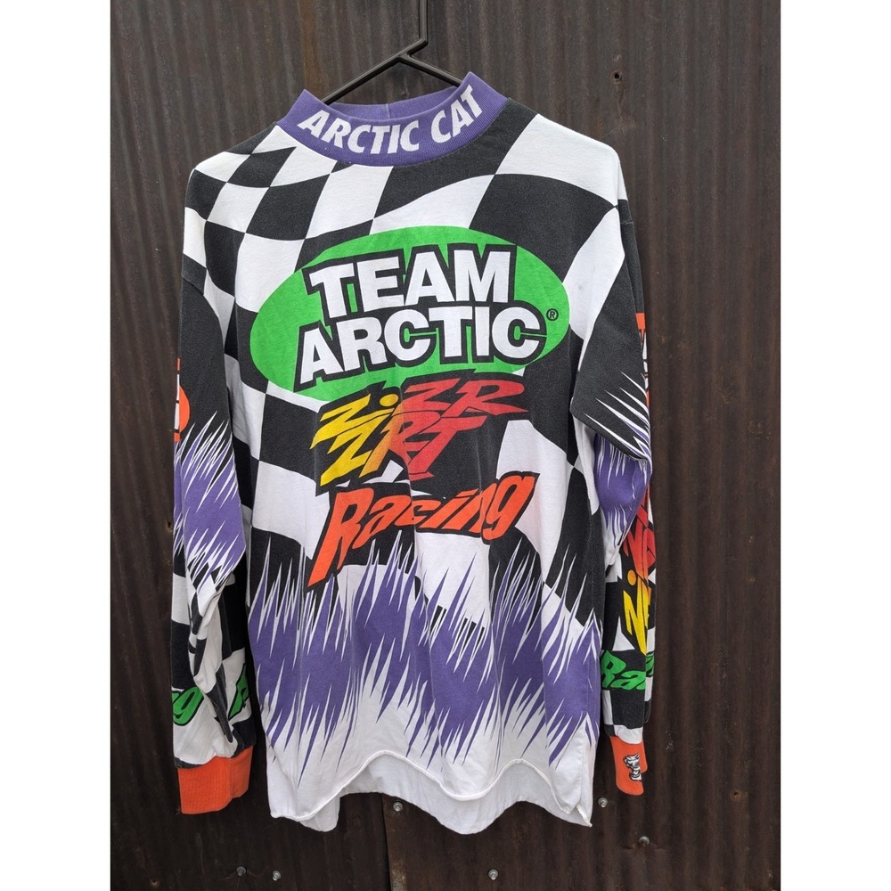 Vintage Team Arctic Cat Racing All Over Print Long Sleeve Shirt Large Snowmobile